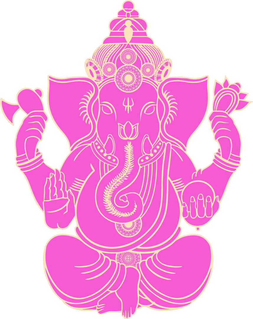 Ornate Pink Vector Ganesha with Axe and Lotus on Transparent Background
