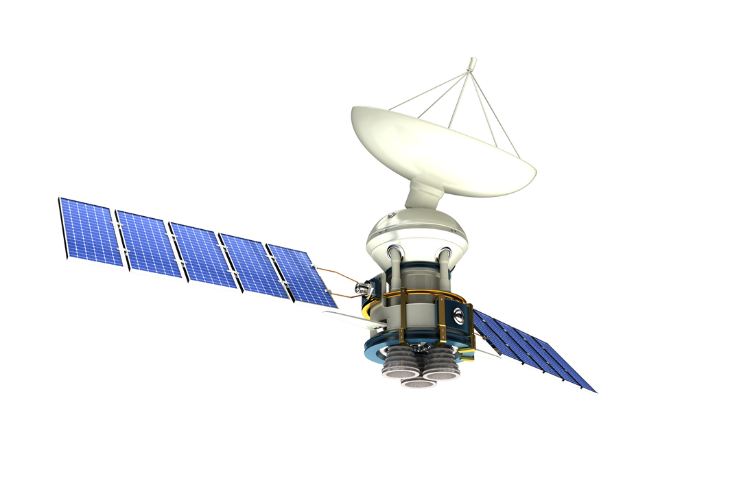 Transparent 3D Illustration of Solar-Powered Satellite with Antenna - Download Free Stock Images Pikwizard.com