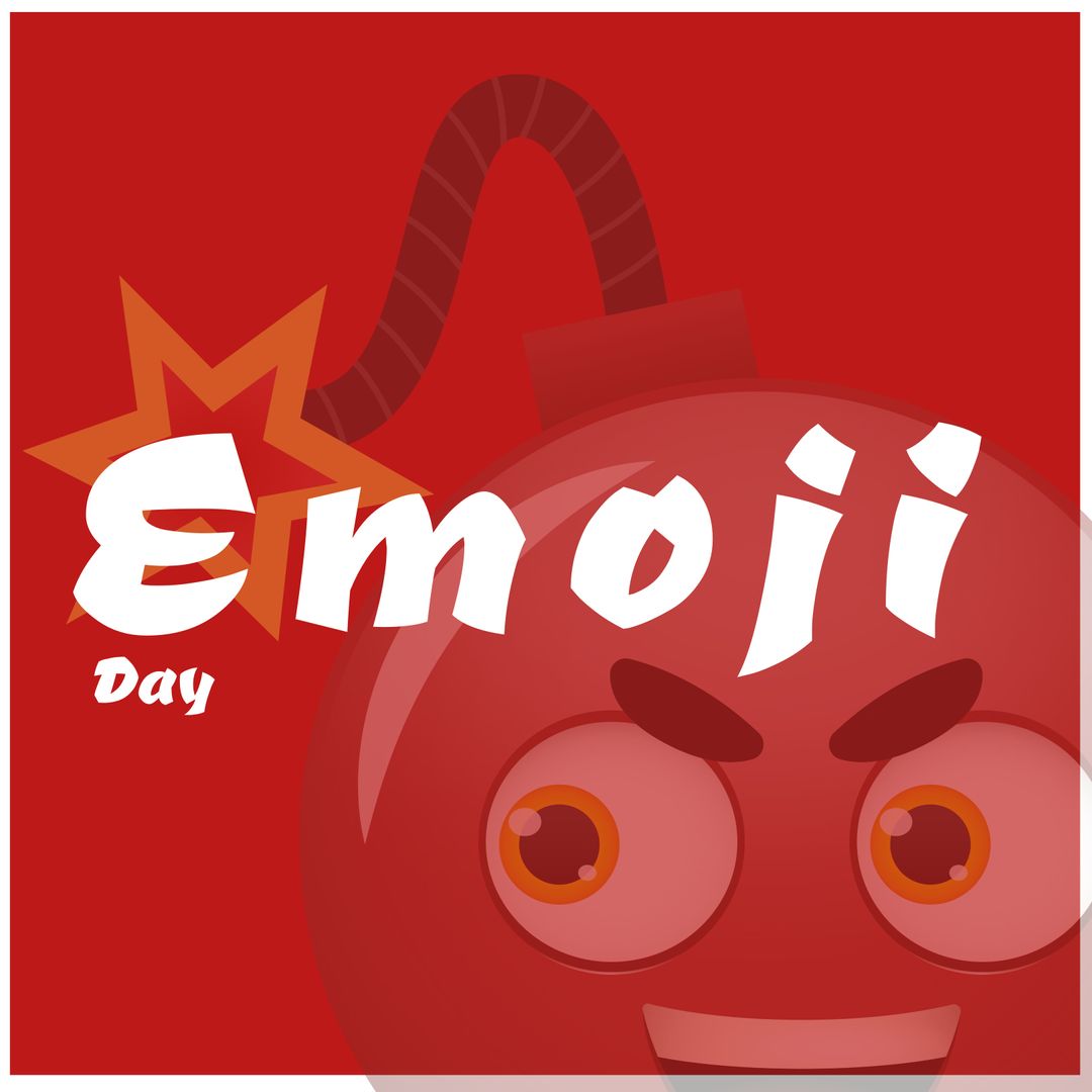 Festive Angry Bomb Emoji Celebrating Emoji Day on Red Background