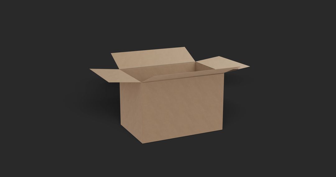 Cardboard Box with Open Flaps on Black Background