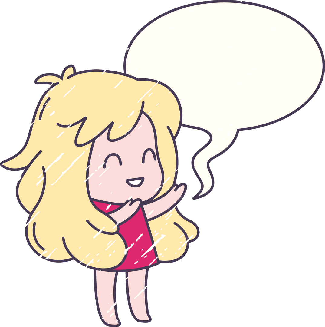 Cute Cartoon Girl in Rain with Speech Bubble Transparent Background