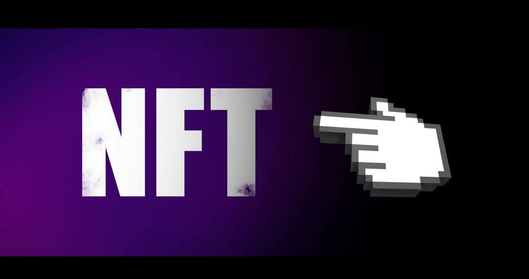 NFT Concept with Pixelated Hand on Violet and Black Background