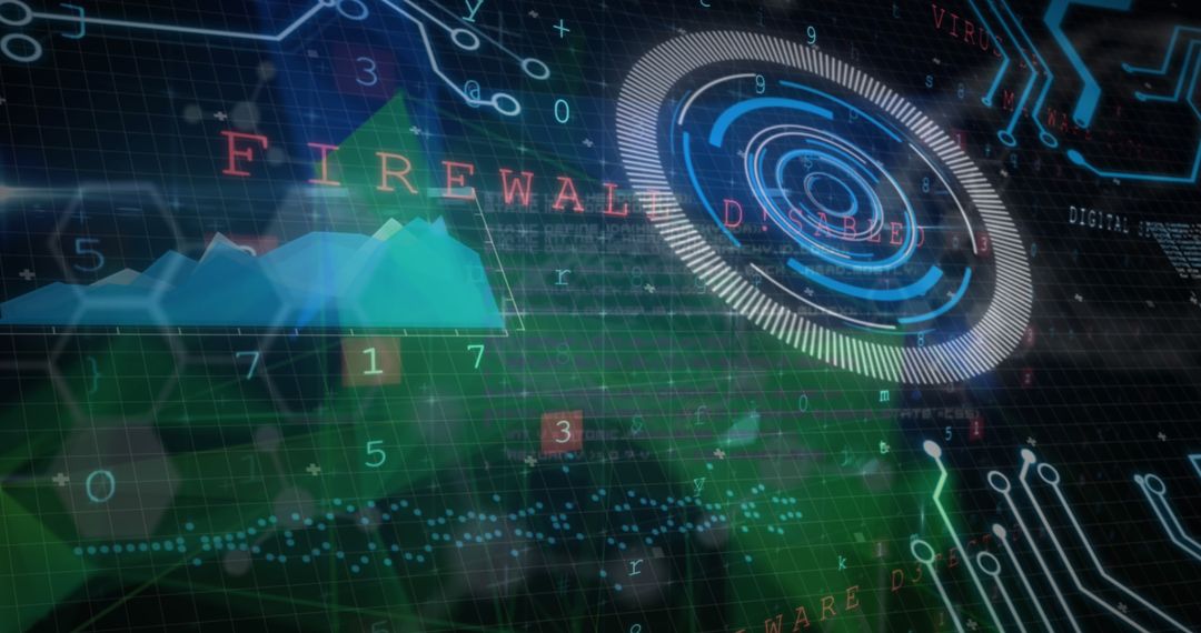 Cybercrime concept with digital firewall vulnerability and data streams
