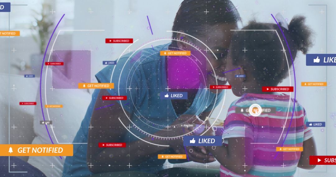 Black Mother and Child Interacting with Technology Interface