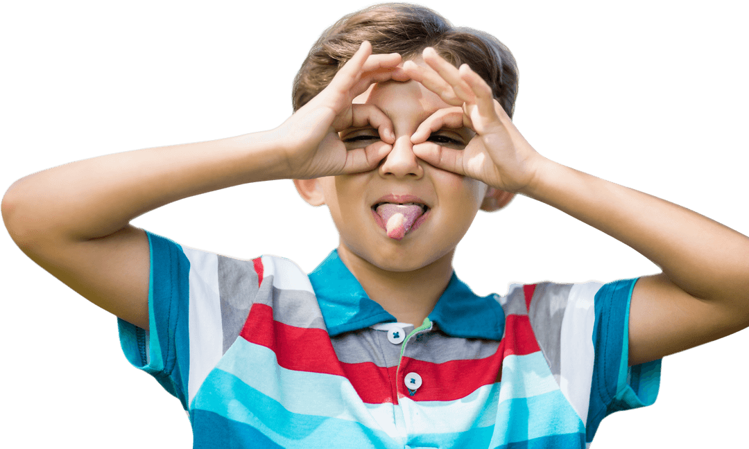 Cheerful Boy Making Playful Binoculars Sign