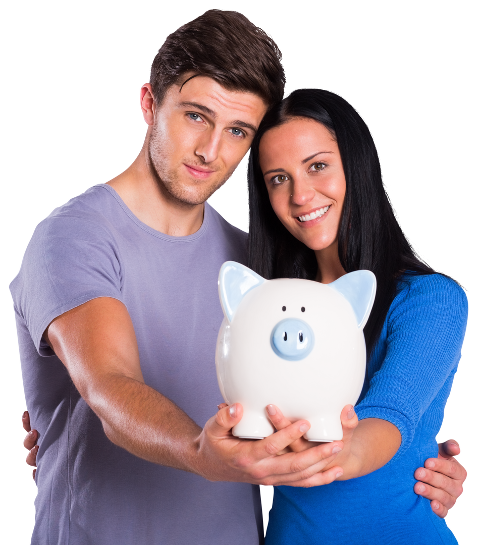 Young Transparent Couple Holding White Piggy Bank for Savings - Download Free Stock Images Pikwizard.com