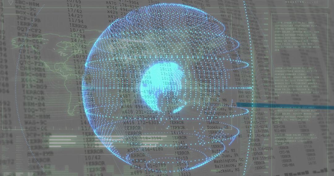 Futuristic Blue Holographic Globe with Data Streaming