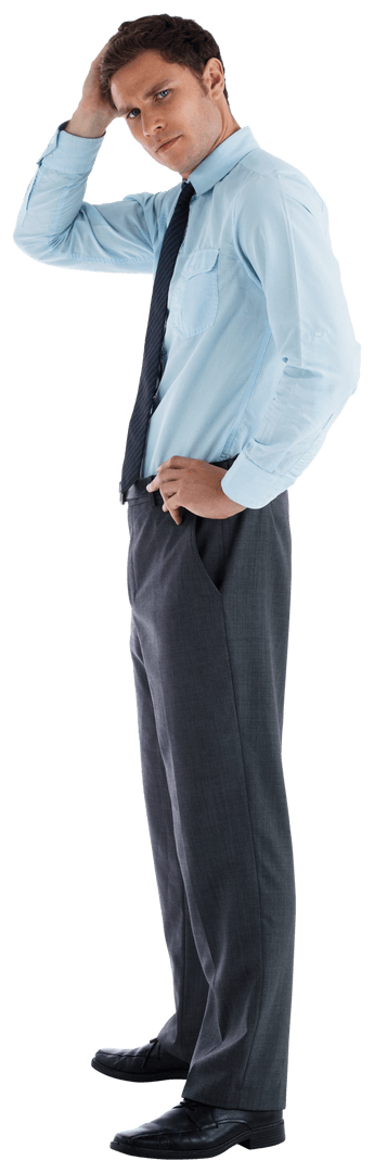 Transparent Businessman Pensive Gesture Confident Expression