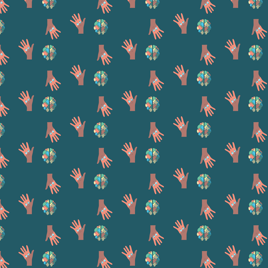 Seamless Pattern of Puzzle Hands and Brains for Autism Awareness on Transparent Background