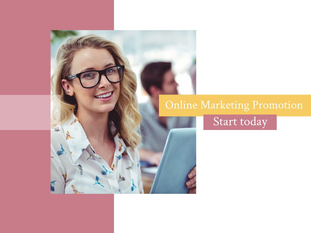 Confident Professional Woman Engaging with Technology for Online Marketing