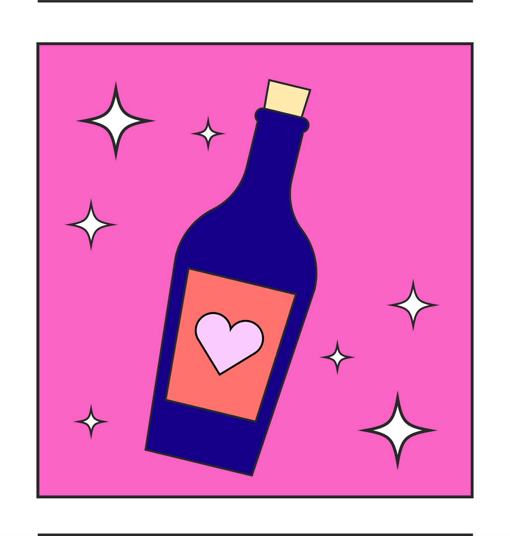 Playful Blue Bottle with Heart Label on Transparent Background