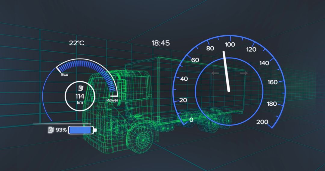 Digital Dashboard Display Over Electric Truck Model