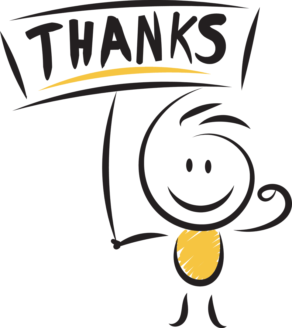 Joyful Character Holding Thanks Sign on Transparent Background