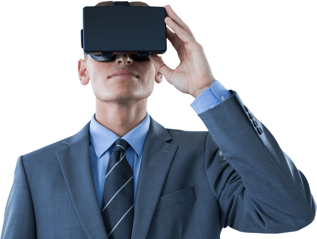 Transparent View of Businessman Using Virtual Reality Headset in Suit