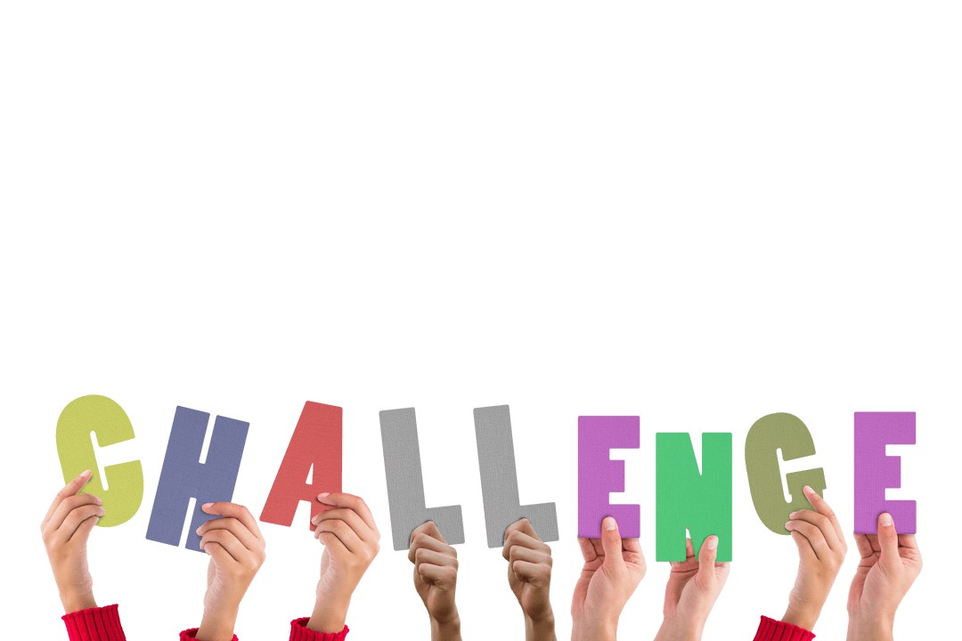 Hands Holding Challenge Text on Transparent Background