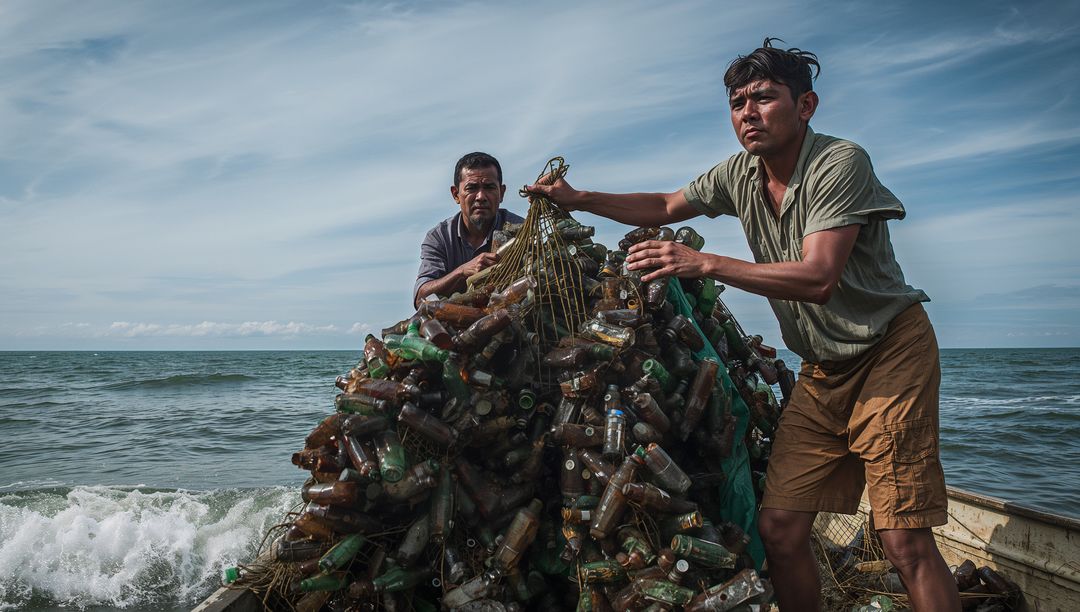 Fishermen Collecting Ocean Plastic for Environmental Conservation