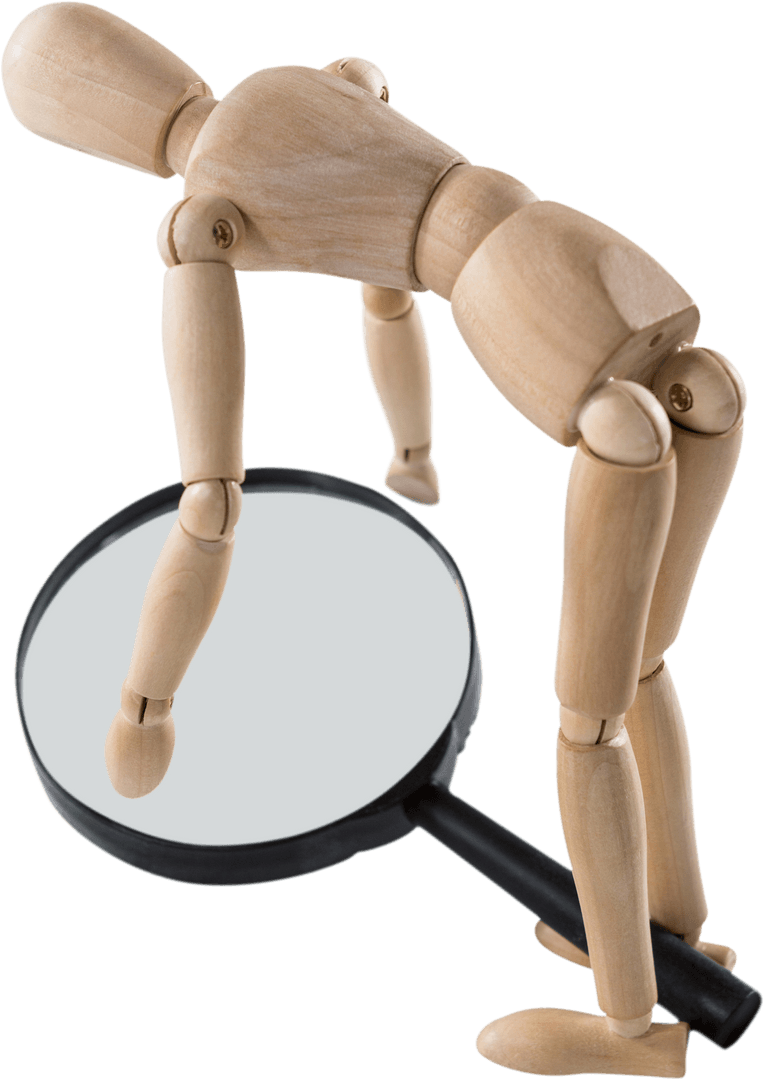 Wooden Figurine Lifting Transparent Magnifying Glass Object View