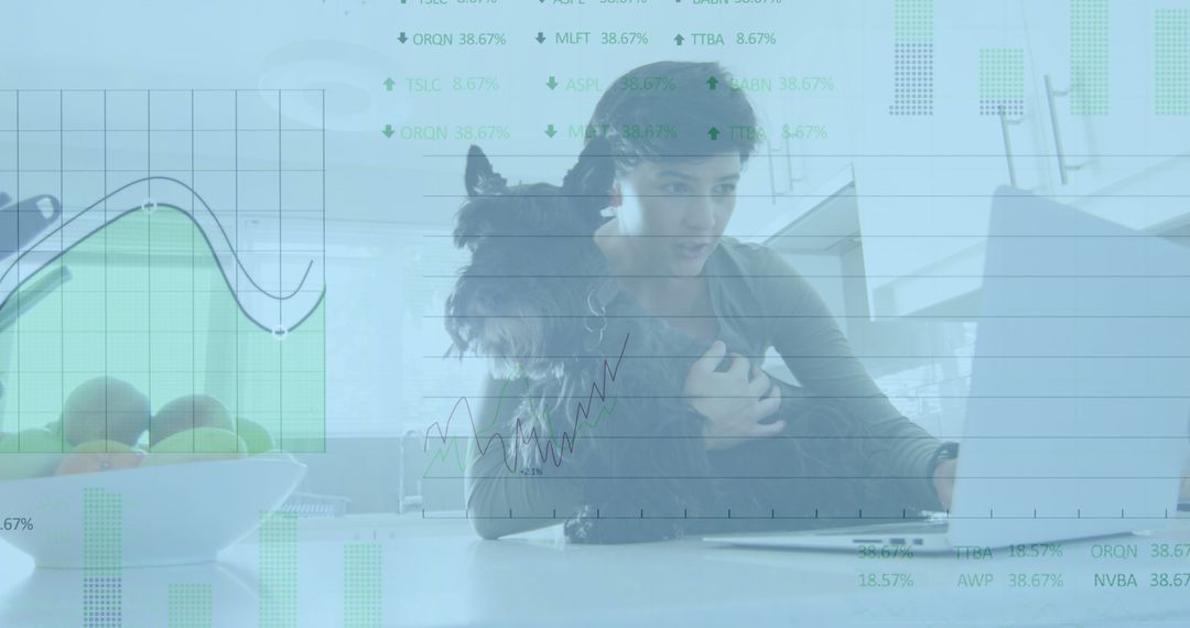 Woman Working from Home with Dog Analyzing Financial Data - Free Images, Stock Photos and Pictures on Pikwizard.com