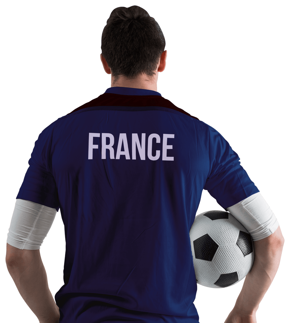 Transparent France Soccer Player Holding Ball Back View
