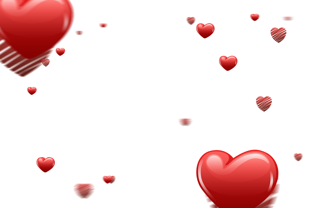 Elegant Red Hearts Floating on Transparent Background