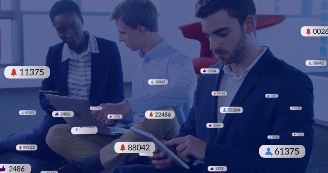 Business Colleagues Interacting with Digital Social Notifications