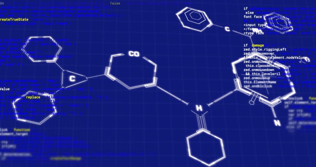 Futuristic Technology Blueprint with Chemical Structures and Code