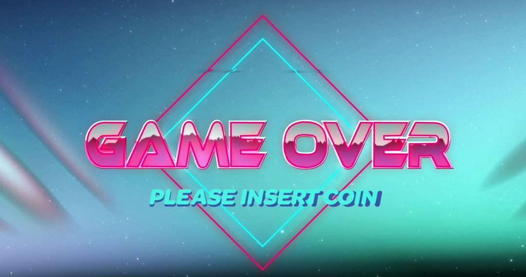 Retro Arcade Game Over Screen with Neon Text and Background