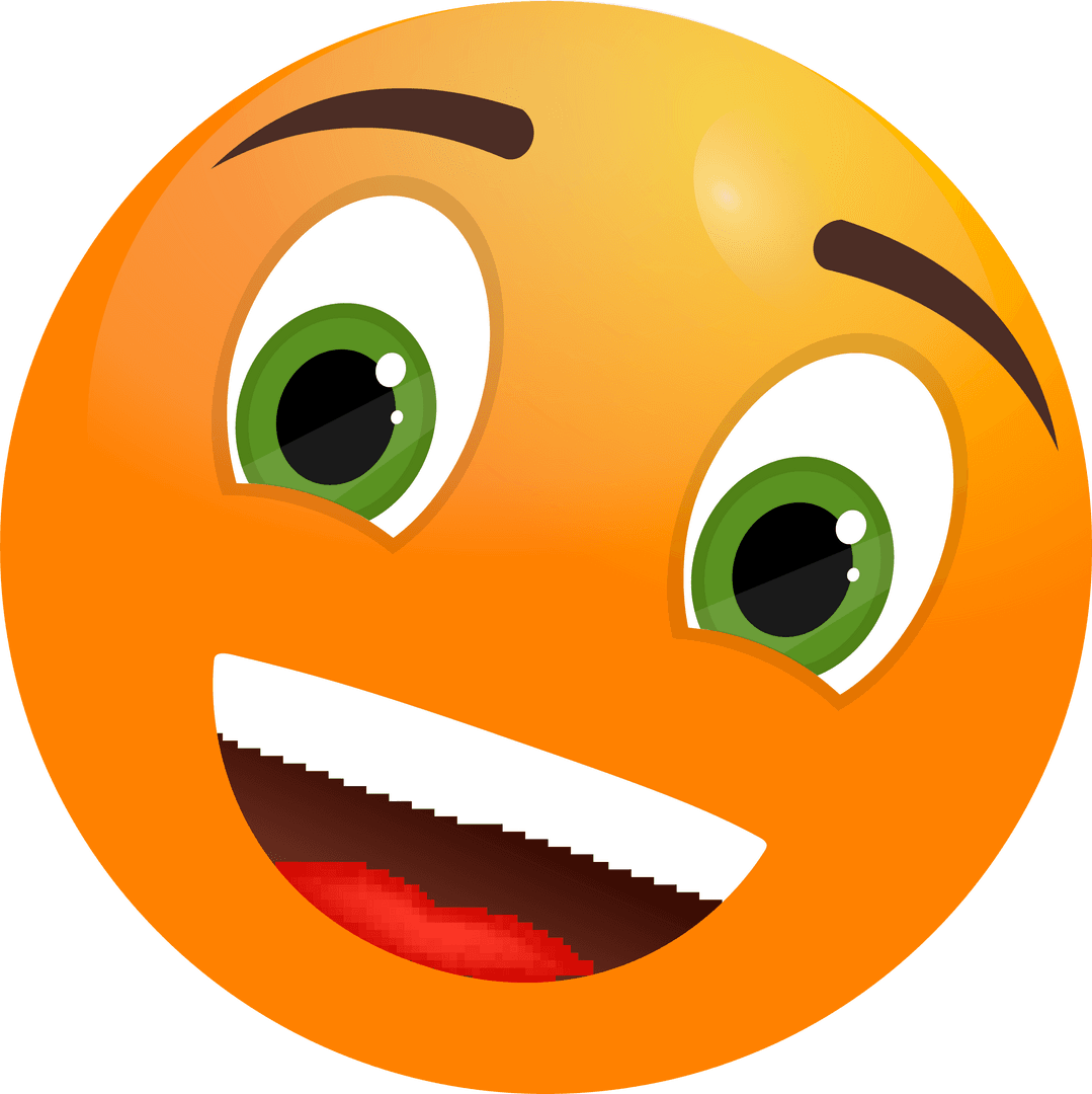 Playful Orange Emoticon with Grin on Transparent Background