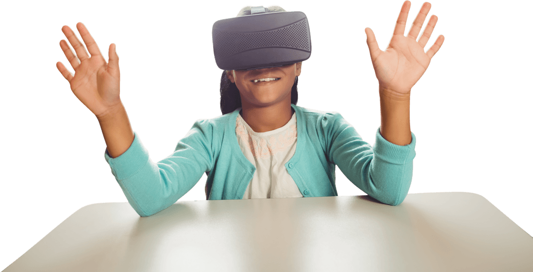 Happy African American Child Exploring Virtual Reality with Headset on Transparent Background