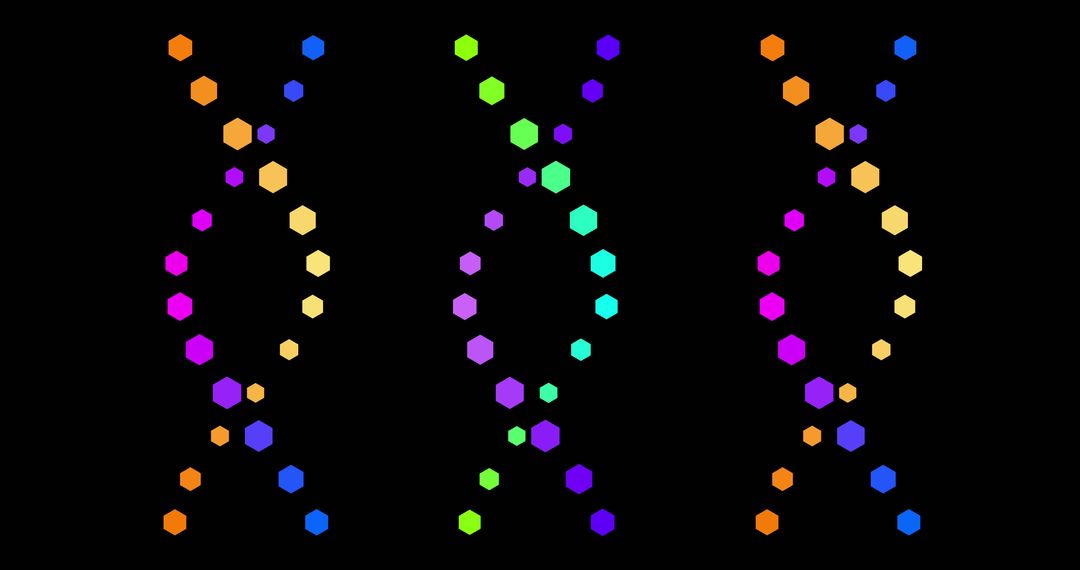 Colorful Rotating DNA Sequence with Black Background