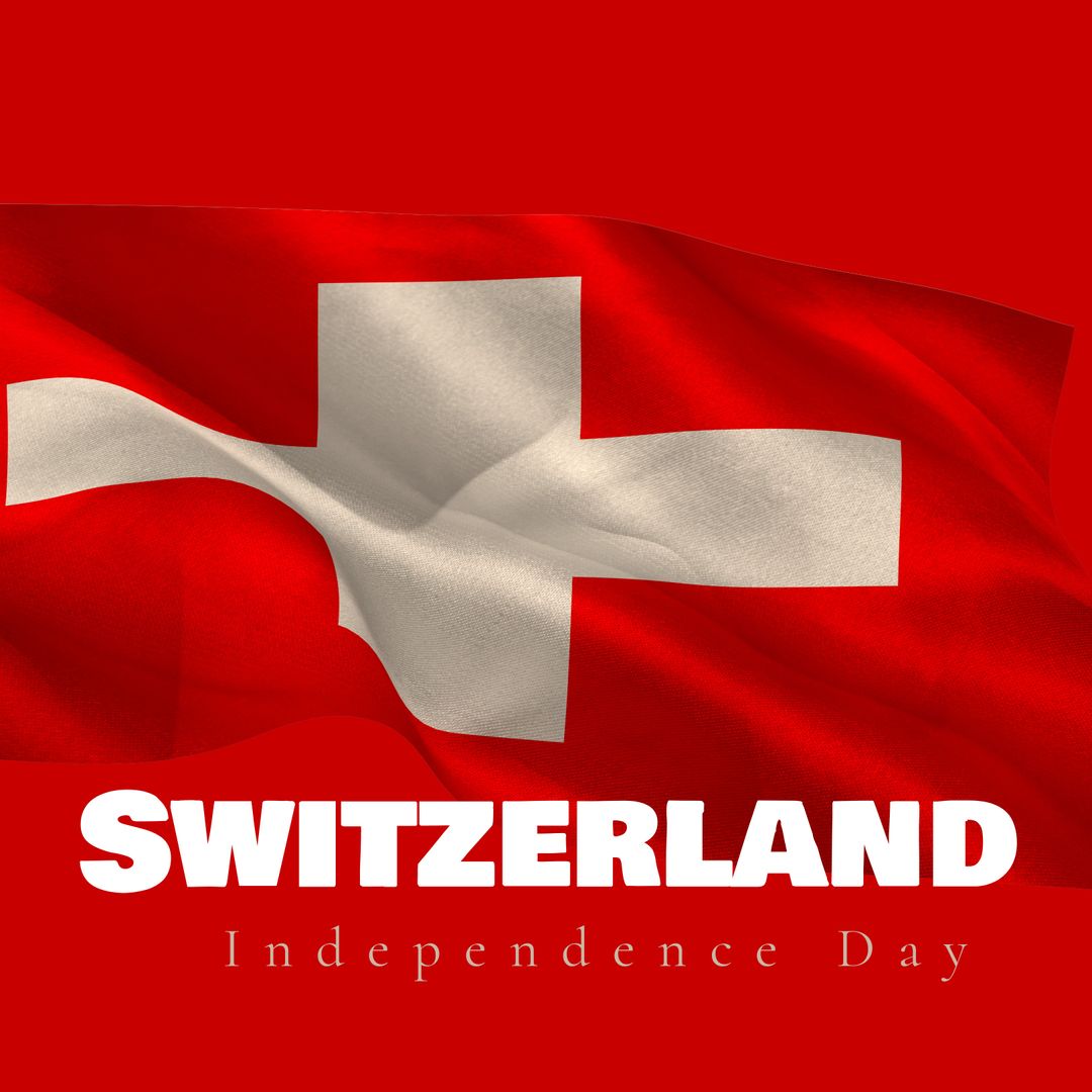 Switzerland Flag Celebrating Independence Day on Red Background
