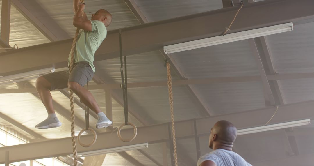 Men Training with Rope Climbing at Gymnasium - Free Images, Stock Photos and Pictures on Pikwizard.com