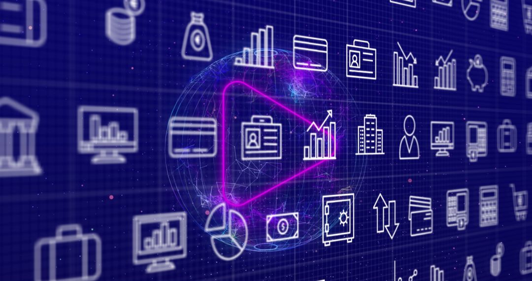 Digital Interface With Business Icons Overlay On World Map