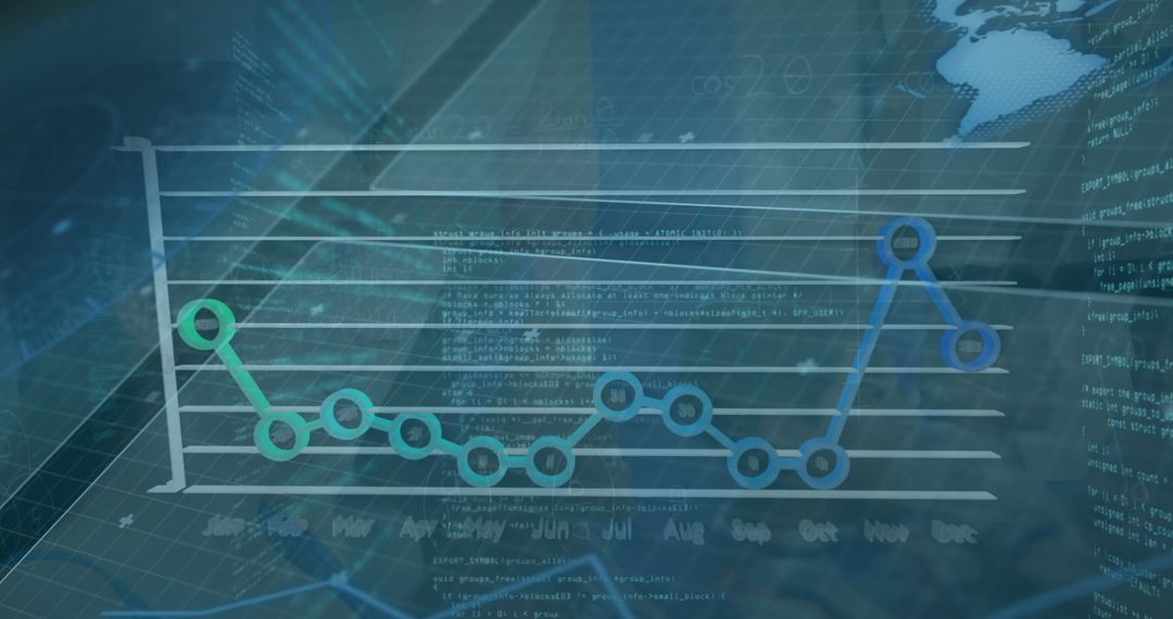 Digital Interface with Data Analysis and Graph on Blue Background