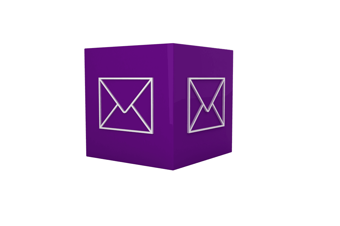 Purple Digital Envelope Cube Icon on Transparent Background