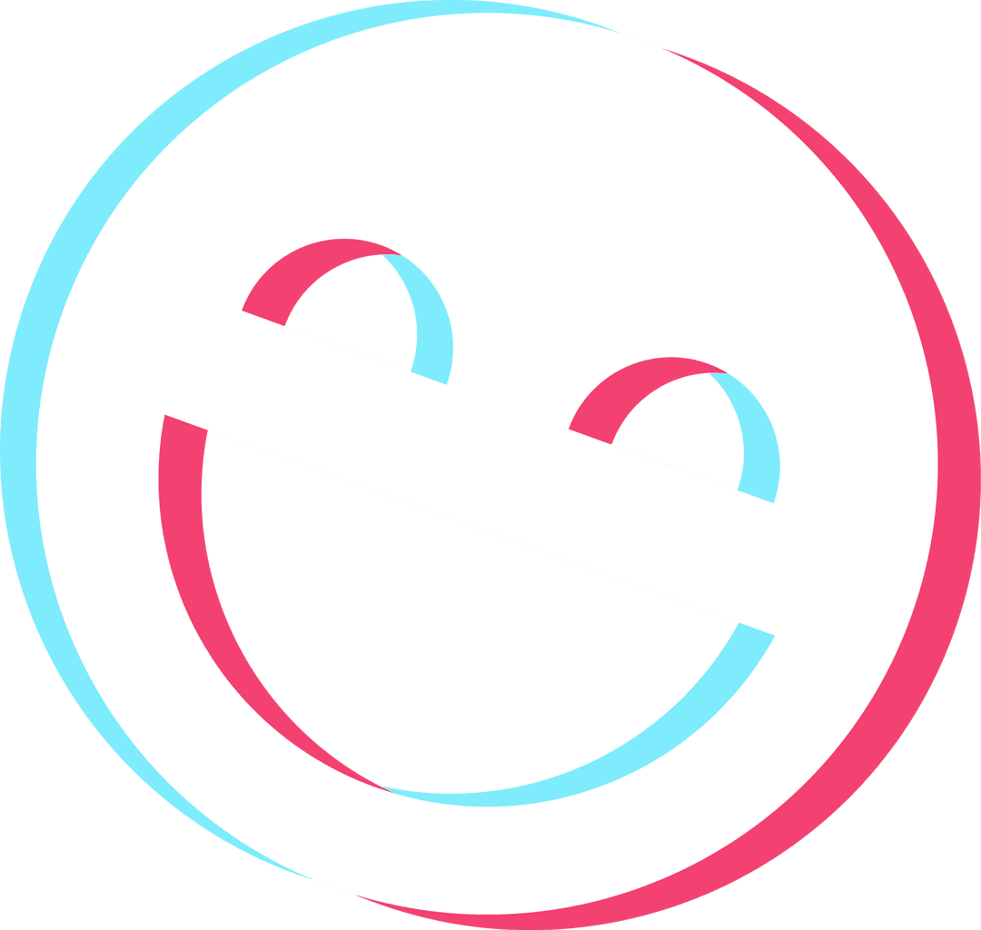 Transparent Emoticon Face with Glitch-Style Cyan-Magenta Outlines