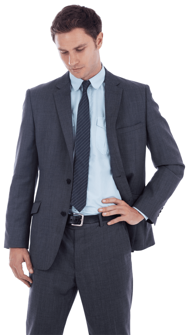 Transparent Confident Businessman in Suit with Hand on Hip