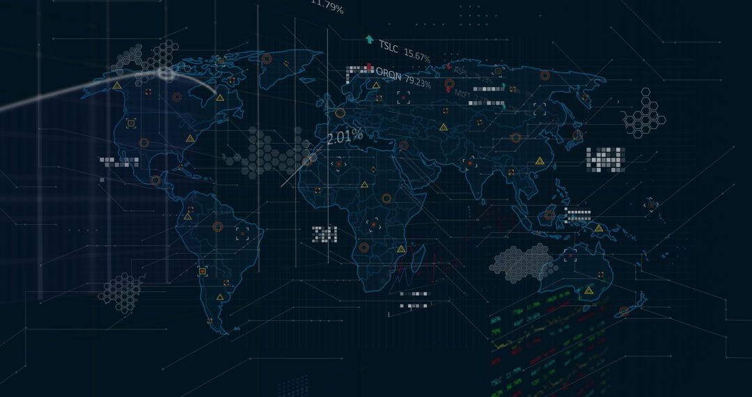 Futuristic World Map Dashboard with Data Visualization Overlay