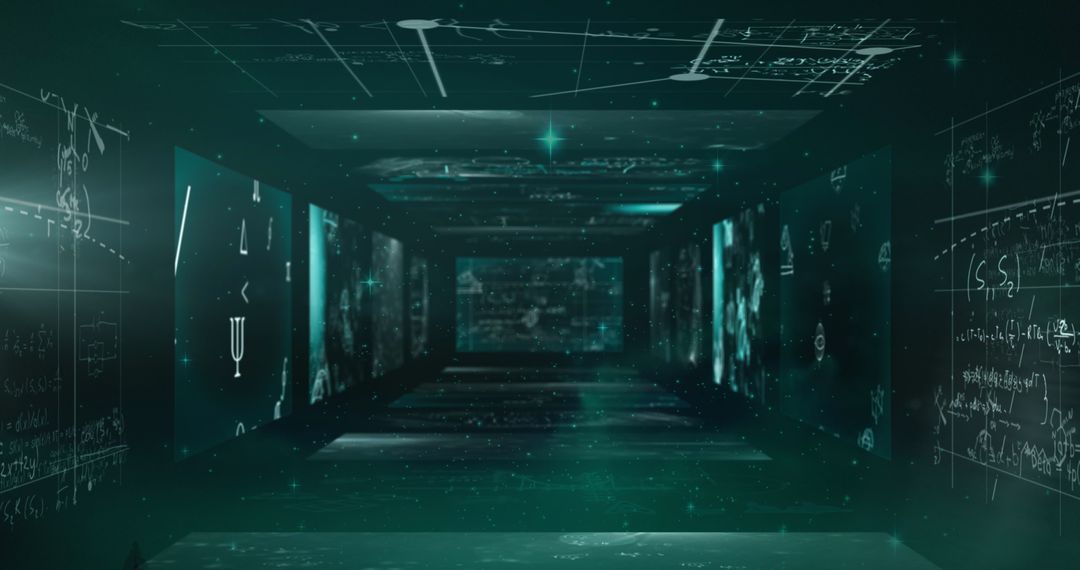 Futuristic Digital Tunnel with Scientific Data Visualization