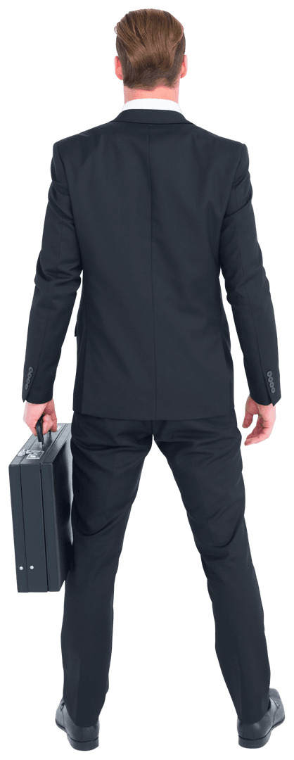Transparent Rear View Businessman Holding Briefcase