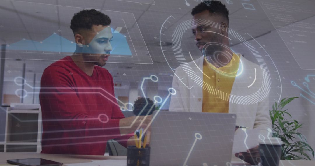 Professionals Analyzing Data in Futuristic Office Setting