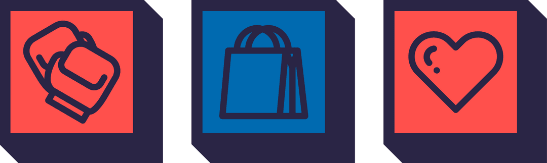 Transparent Three-Icon Panel Featuring Boxing, Shopping, Heart Themes