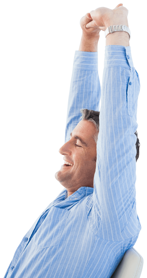 Smiling Businessman Stretching with Transparent Background