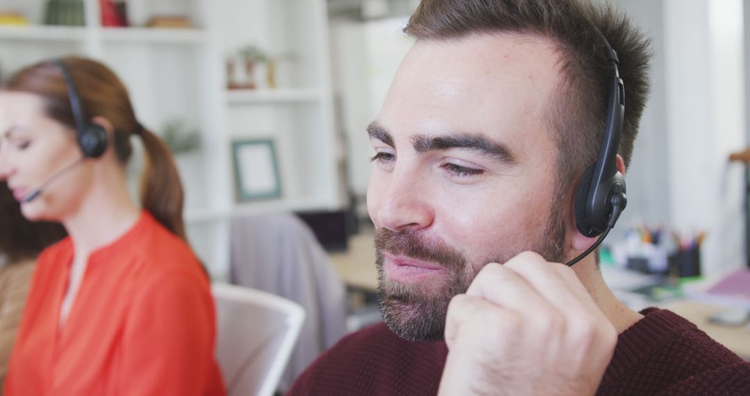 Professional Customer Service Agent Using Phone Headset