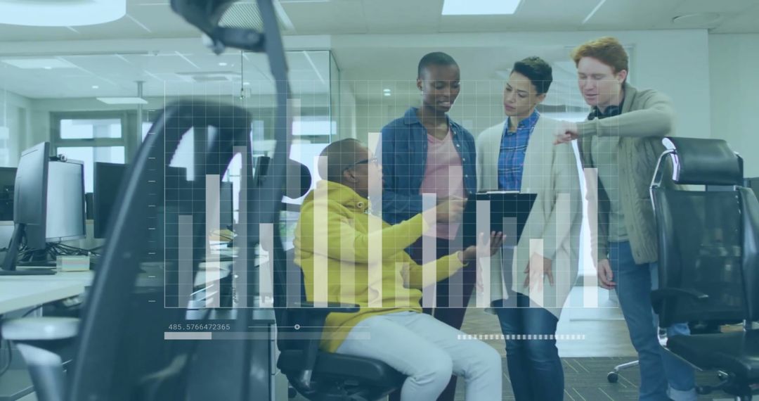 Business Team Analyzing Financial Data on Tablet in Modern Office