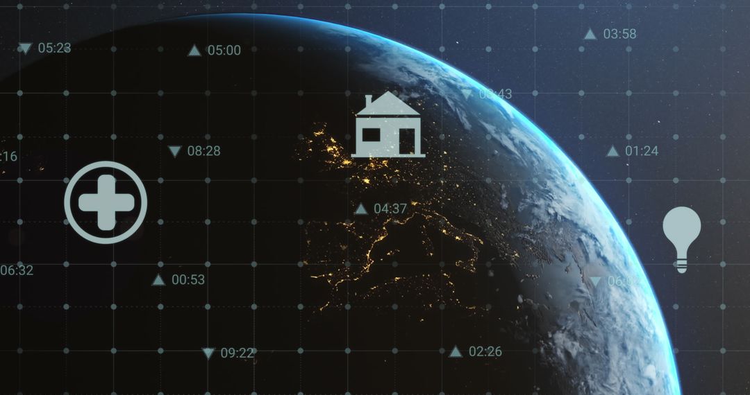 Global Networking Technology with Digital Icons on Earth