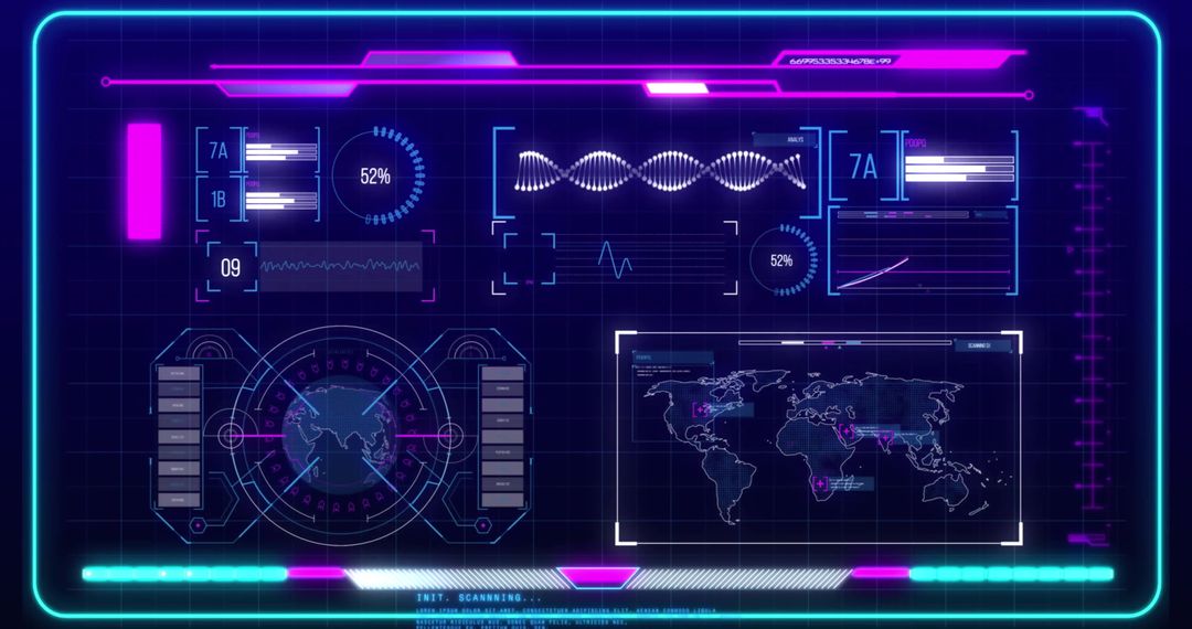 Futuristic Digital Interface with Global Data and Connectivity Elements