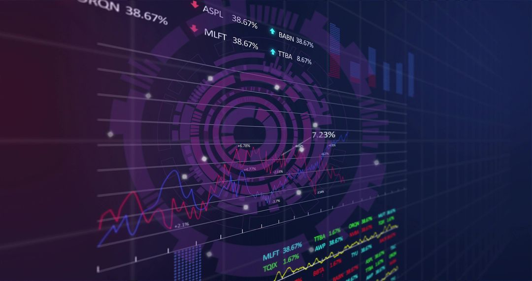 Futuristic Trading Dashboard Visualizing Stock Market Data with Radial Infographic
