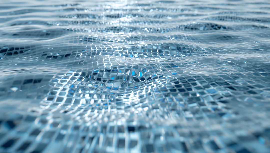 Shimmering Pool Mosaic Water Surface with Rippling Caustics and Reflected Light