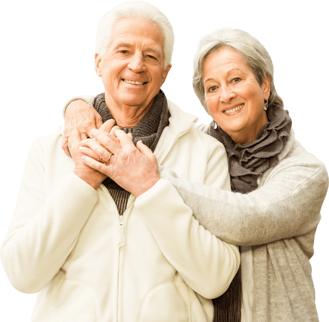 Smiling Senior Couple Embracing on Transparent Background